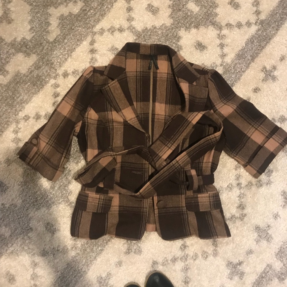 Brown plaid wool blazer